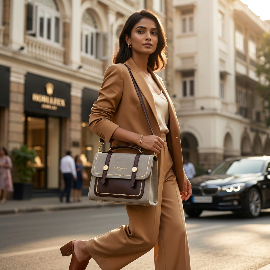 Salvage Sage Luxury Canvas & Leather Satchel Bag with Gold Chain Strap Women's Premium Crossbody Handbag