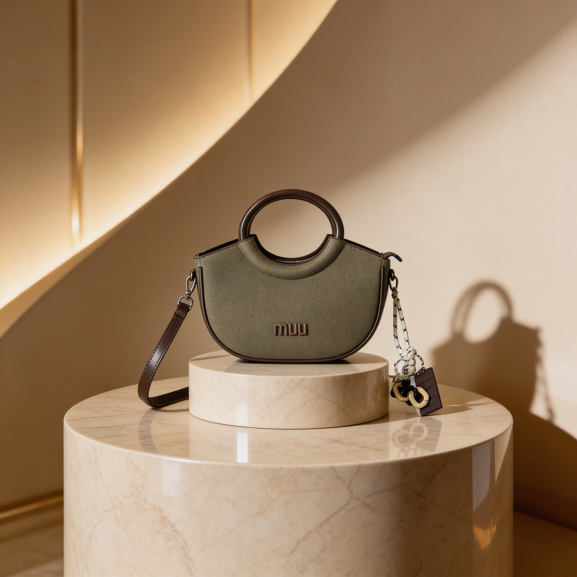 Luxury Olive Canvas & Leather Half-Moon Tote Bag Women's Premium Top Handle Crossbody Handbag